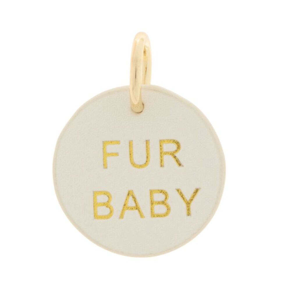 The Cuddle Collab Wear & Share Charm Faux Leather FUR BABY Collar Tag in White